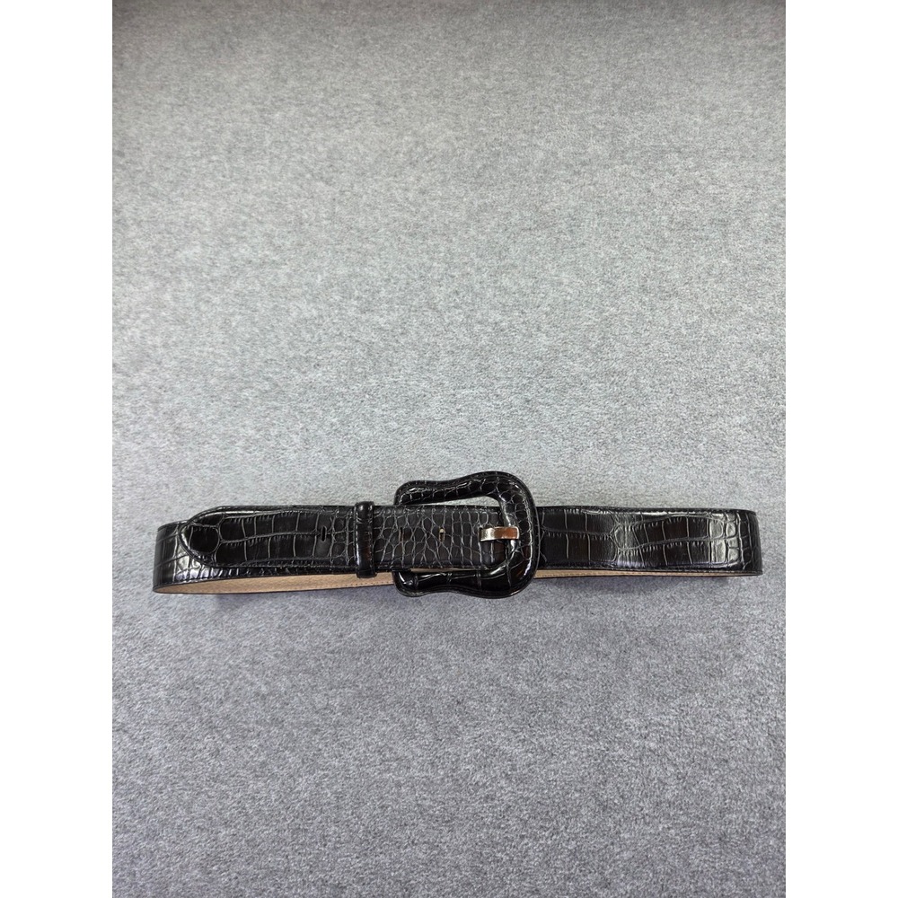 Lake Shore Drive Womens Croc Embossed Leather Belt ML Black Classic